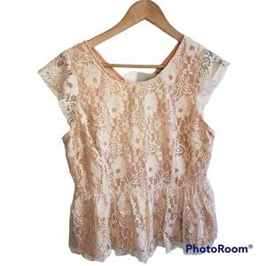 MAEVE Katrina Lace Shimmer Overlay Peplum Top NWT